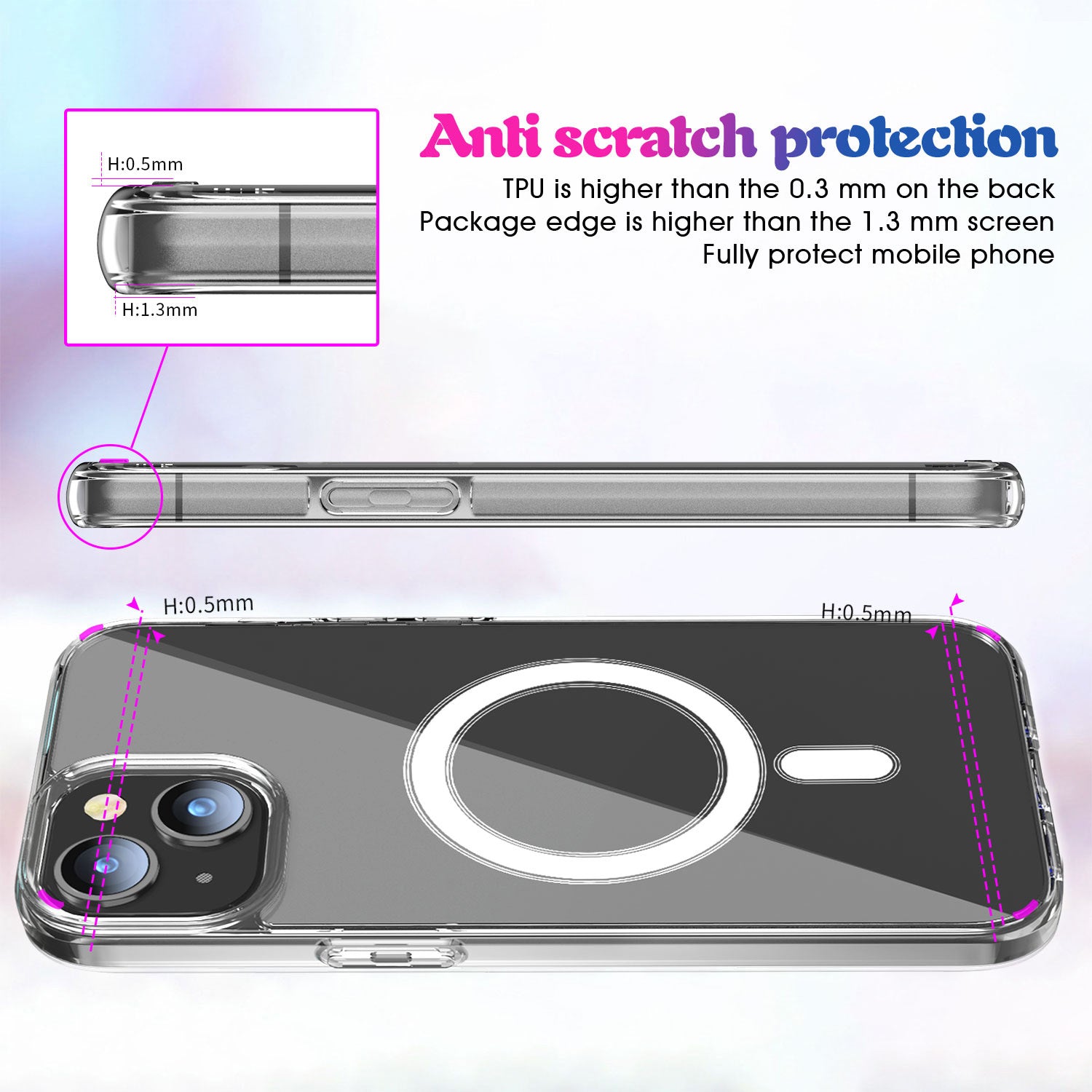 For iPhone 15 Clear Phone Cover Compatible with MagSafe Fall Protection TPU PC Case For iPhone 15 Clear Phone Cover Compatible with MagSafe Fall Protection TPU PC Case